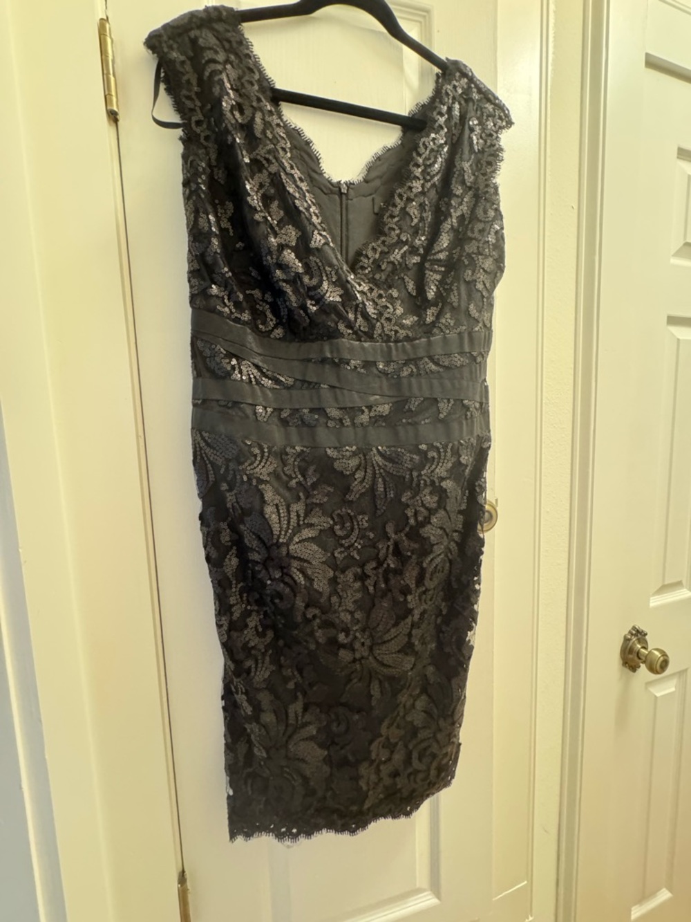 Tadashi Shoji Black Sequined Lace Midi Dress